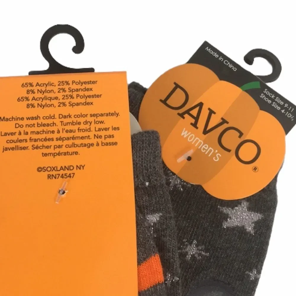 Davco Cat, Moon and Stars Striped Socks, Gray